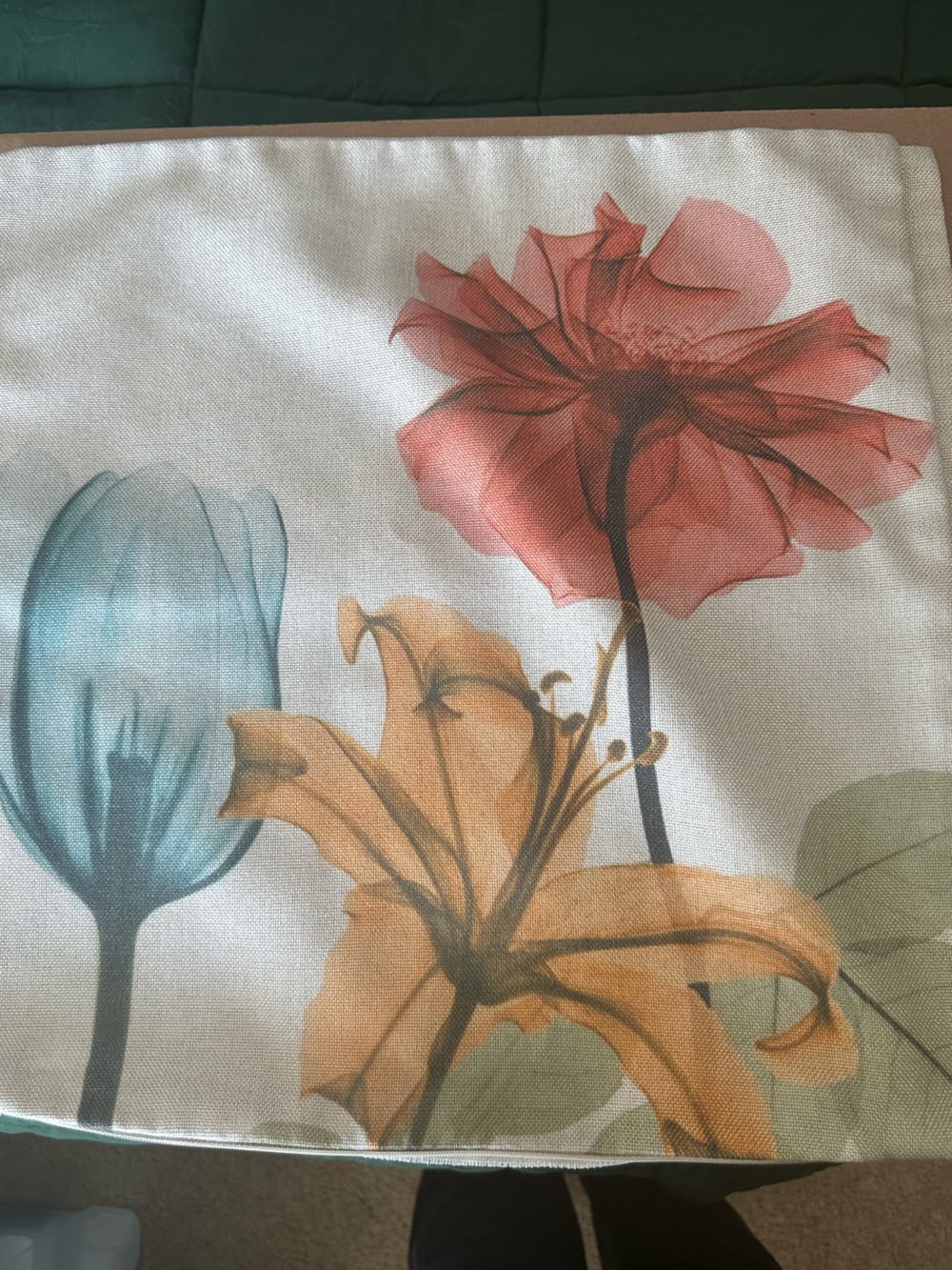 Floral Print Pillow Covers in Coral, Teal & yellow (orange)